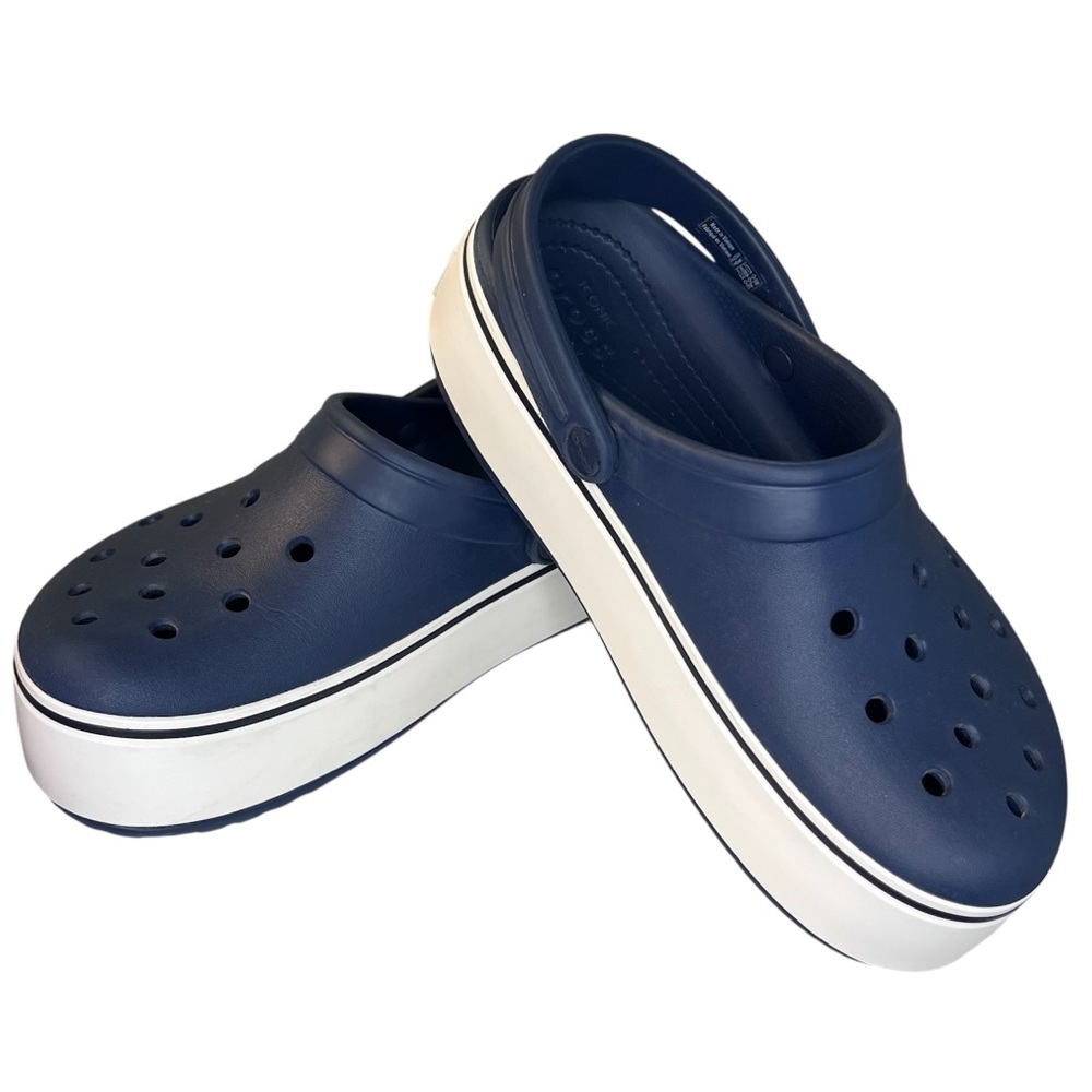 Women’s/Men’s Platform Crocband Crocs Classic Navy/White Clogs - Picture 4 of 7